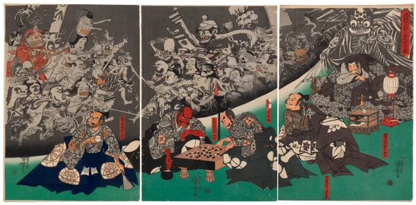 Minamoto Yorimitsu ko no yakata ni tsuchigumo yokai o nasu zu (The Earth Spider generates monsters at the Mansion of Lord Minamoto Yorimitsu)