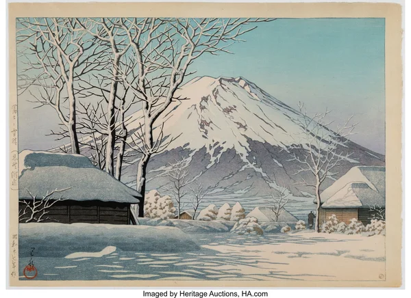 Mount Fuji, Clearing after a Snowfall in Oshiono (Fuji no yukibare (Oshiono fukin))